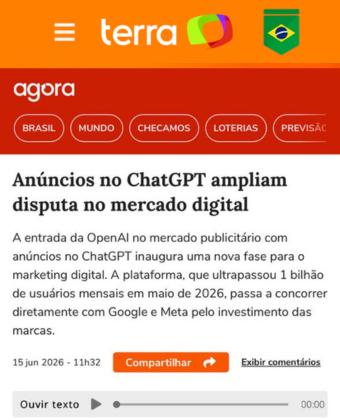 Anúncios no ChatGPT ampliam disputa no mercado digital