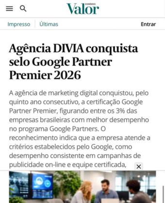 Agência DIVIA conquista selo Google Partner Premier 2026